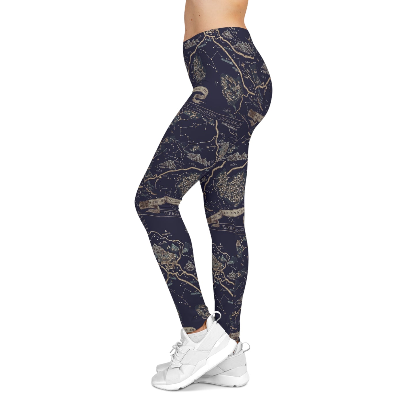 Vintage Map Pattern Leggings | All-Over Print