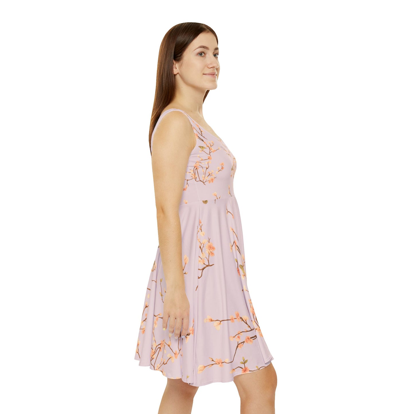Peach Blossom Floral Skater Dress | All-Over Print