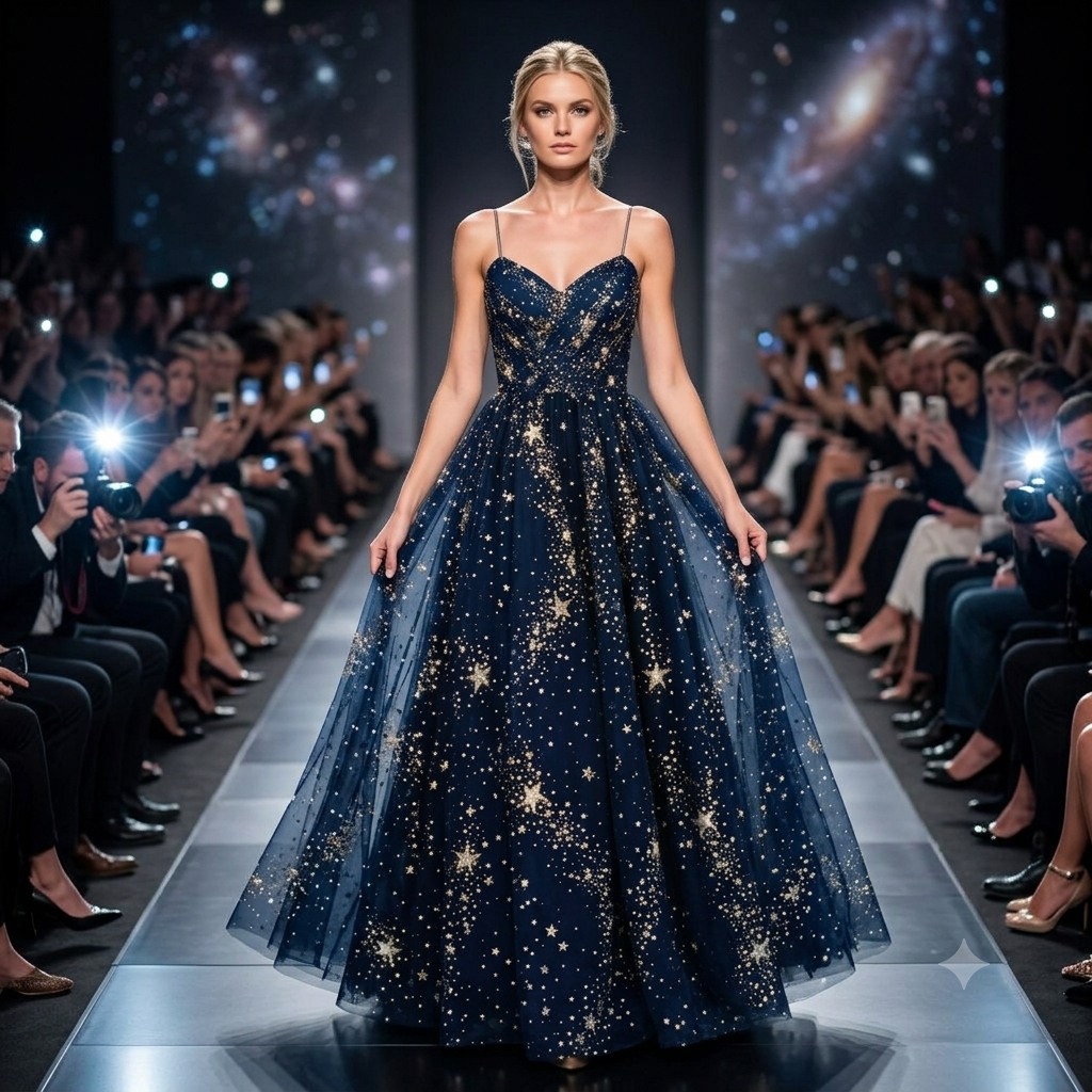 Celestial Midnight Blue Starry Maxi Dress – Spaghetti Strap Constellation Prom & Evening Gown