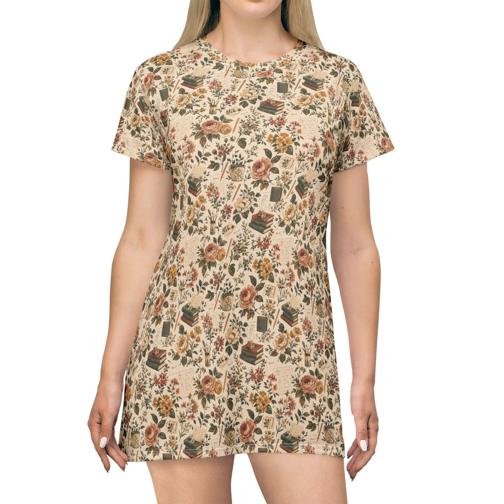 Librarian teacher dress — sepia floral book print — Zebra Creation