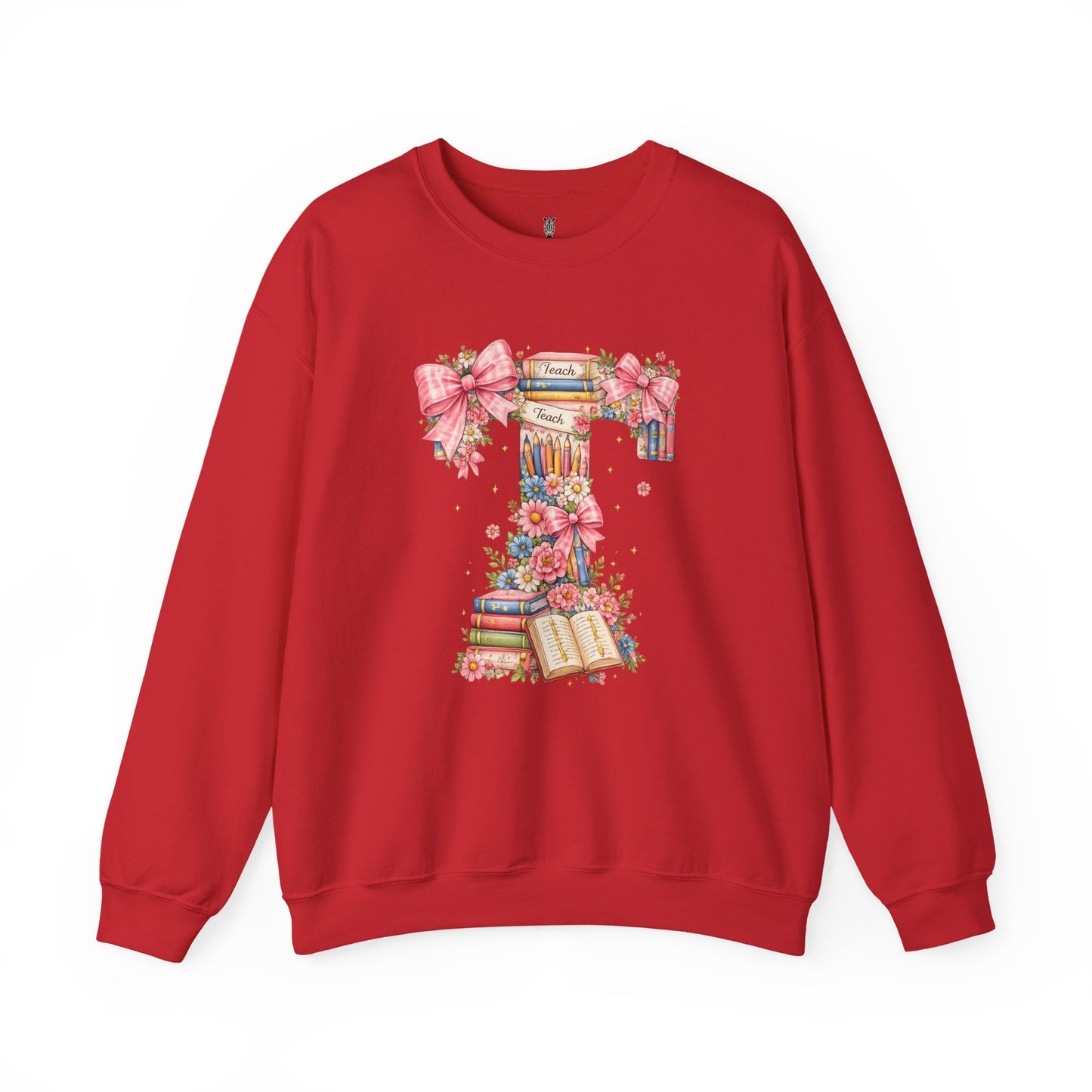 Letter T Floral Bookstack Sweatshirt — Feminine Alphabet Tee for Book Lovers