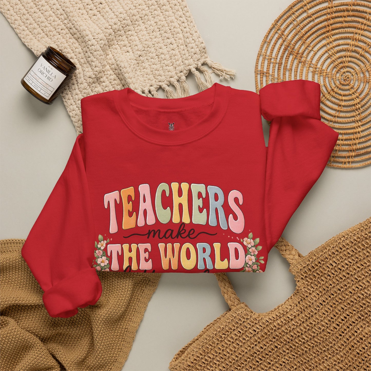 Cotton Teacher Sweatshirt – "Teachers Make the World Better" Daisy Crewneck
