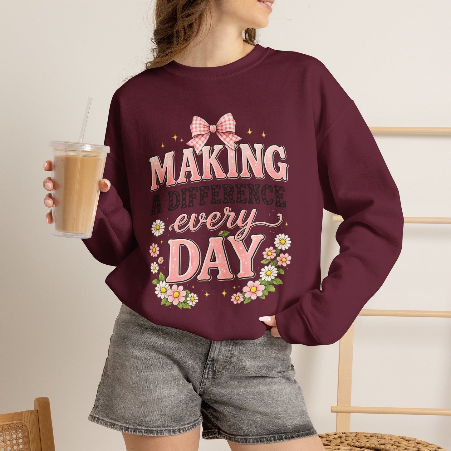 Teacher Birthday Gift Sweatshirt – "Making a Difference Every Day" Floral Crewneck