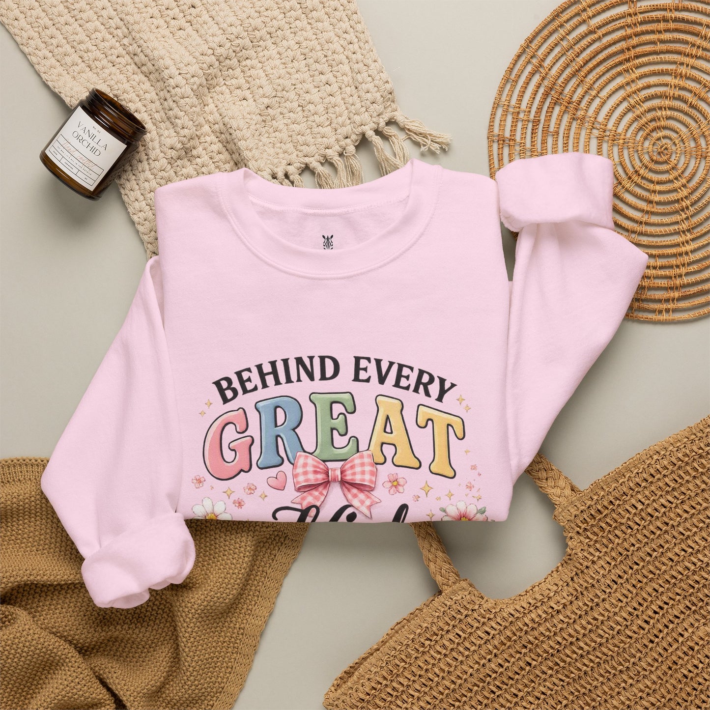 Crewneck Sweatshirt — “Behind Every Great Kid Is An Amazing Role Model” Floral Design
