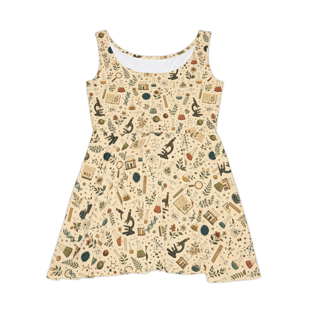 Botanical Science Teacher Skater Dress — Vintage Nature & Lab Print | Teacher Gift