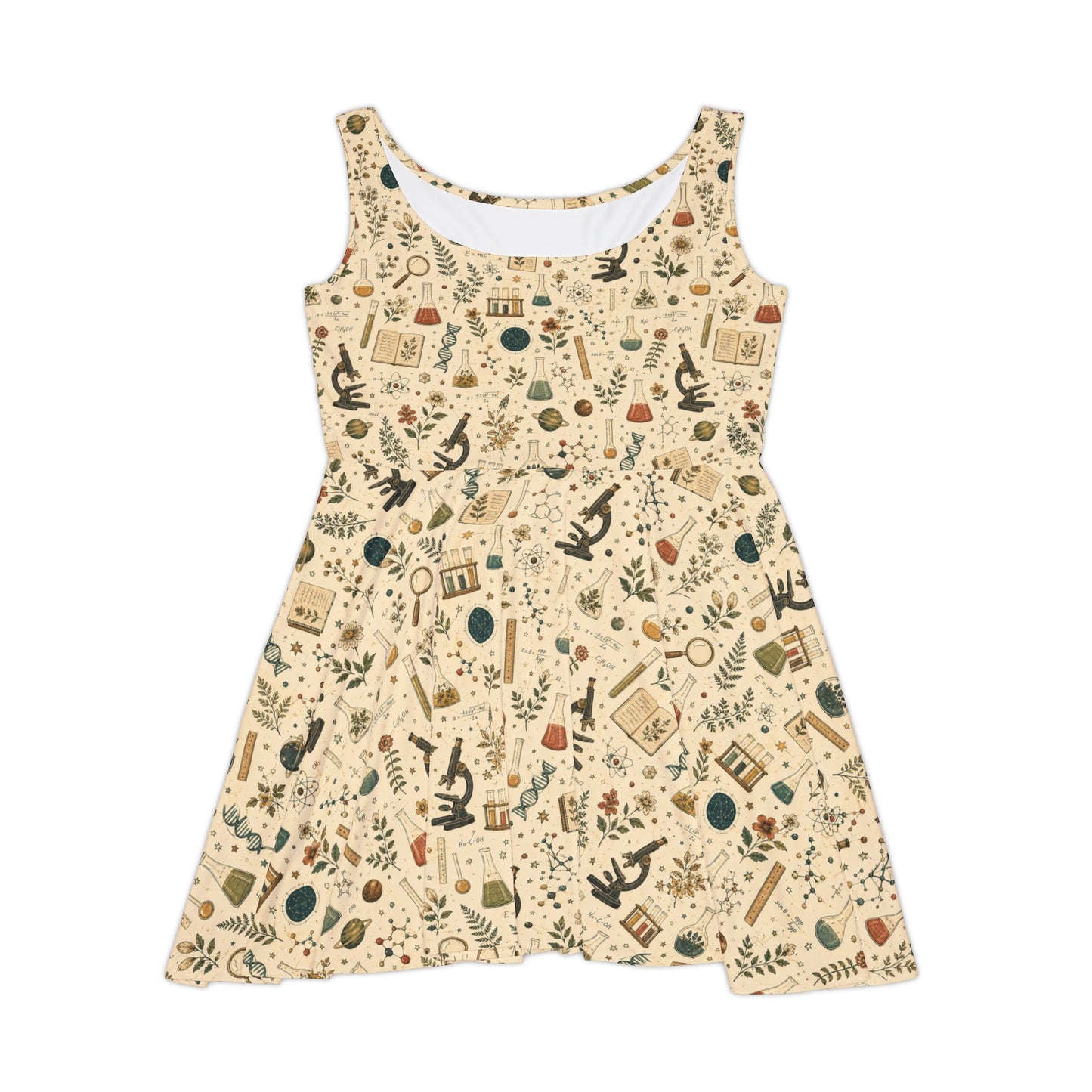 Botanical Science Teacher Skater Dress — Vintage Nature & Lab Print | Teacher Gift