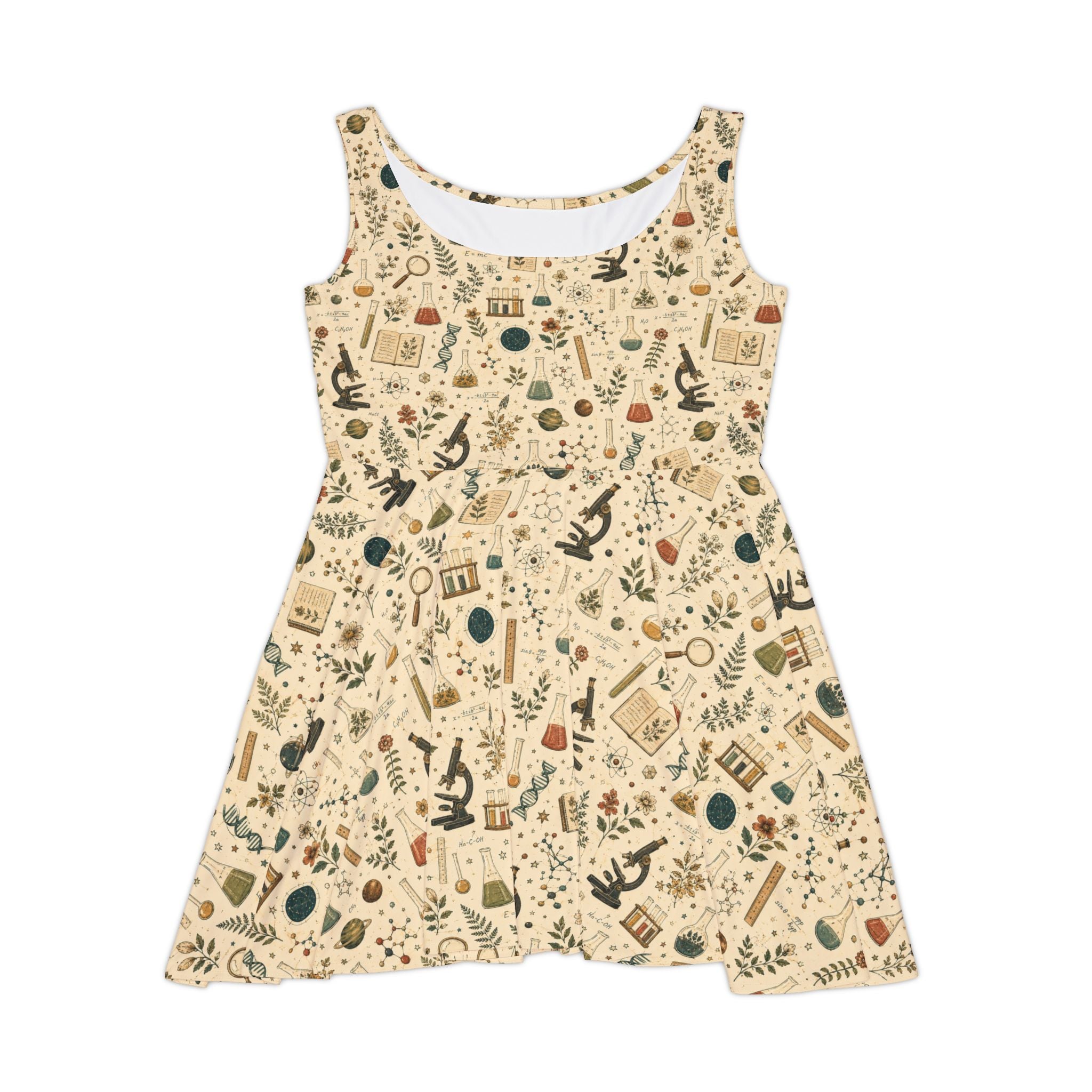 Botanical Science Teacher Skater Dress — Vintage Nature & Lab Print | Teacher Gift