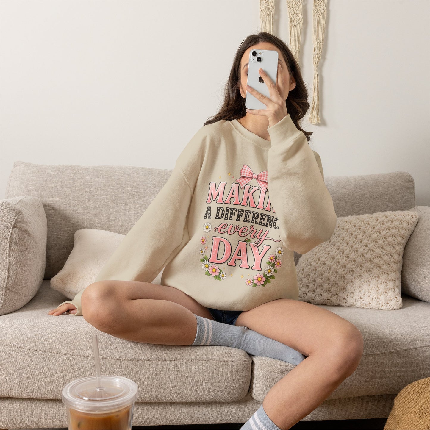 Teacher Birthday Gift Sweatshirt – "Making a Difference Every Day" Floral Crewneck