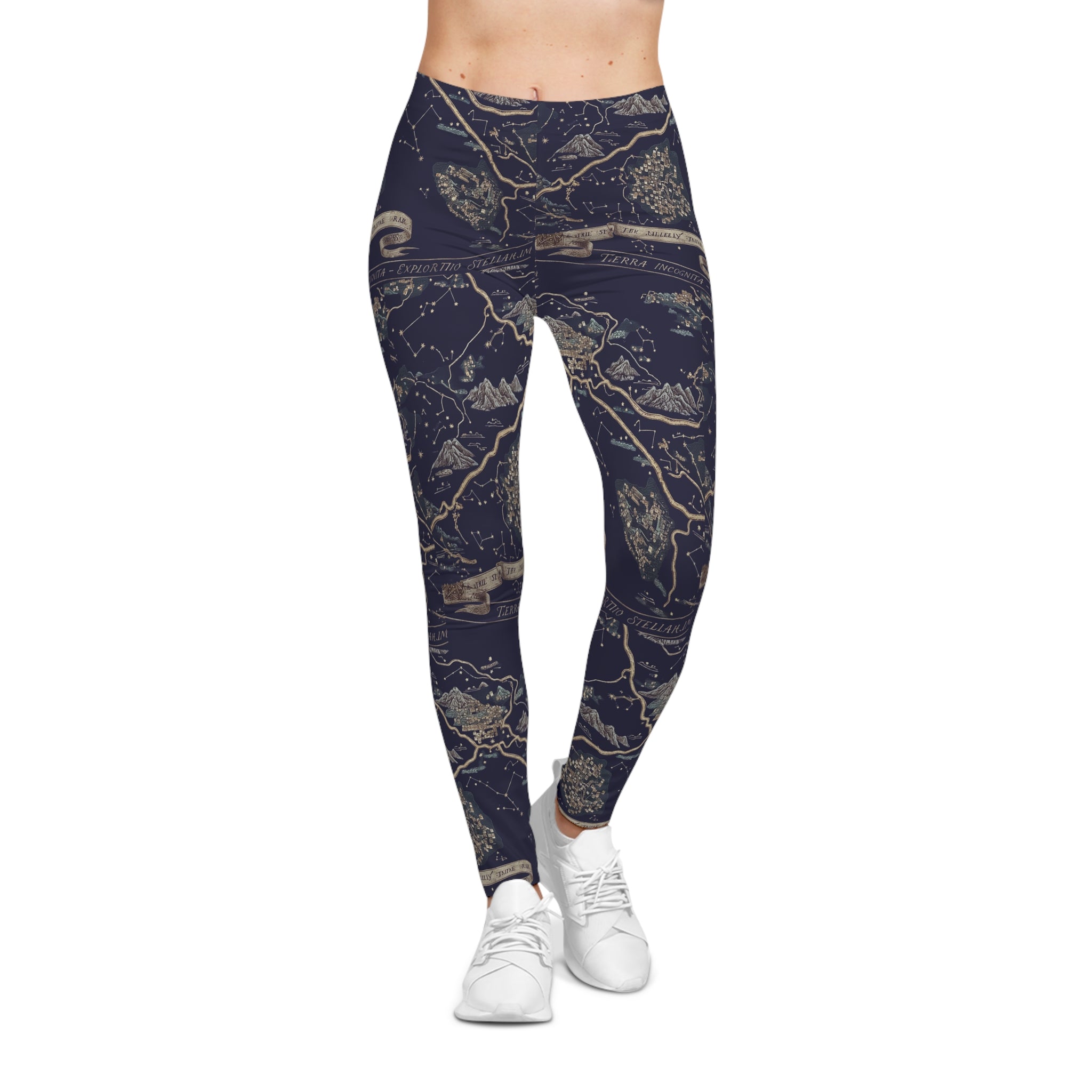 High-waisted leggings with vintage world map and cartography print