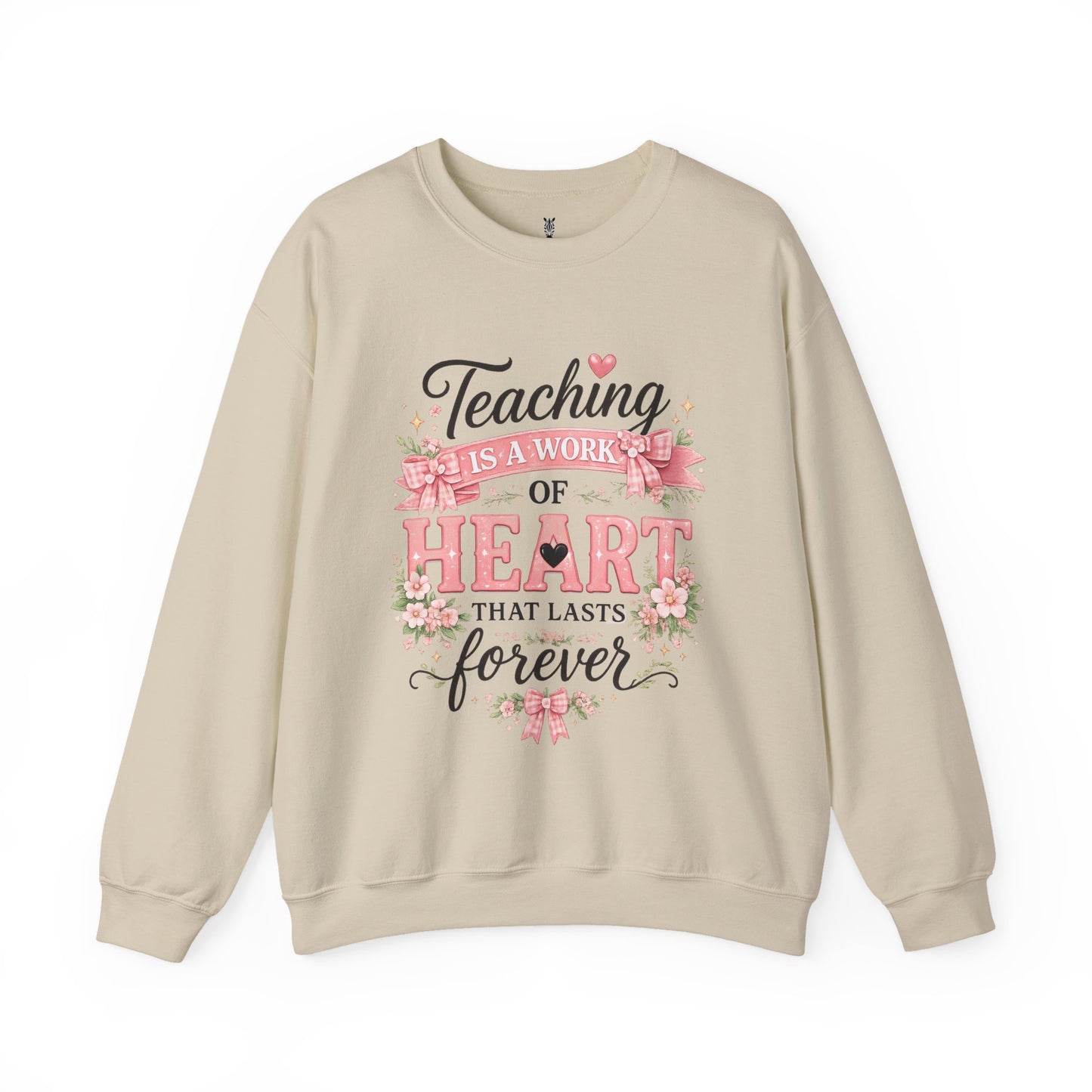 Elementary Teacher Crewneck Sweatshirt – "Teaching Is a Work of Heart" Floral