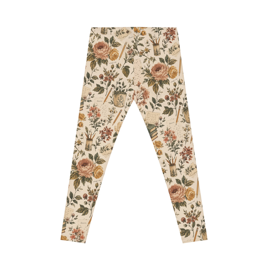 English Teacher Leggings — Vintage Book & Botanical Print | Zebra Creation
