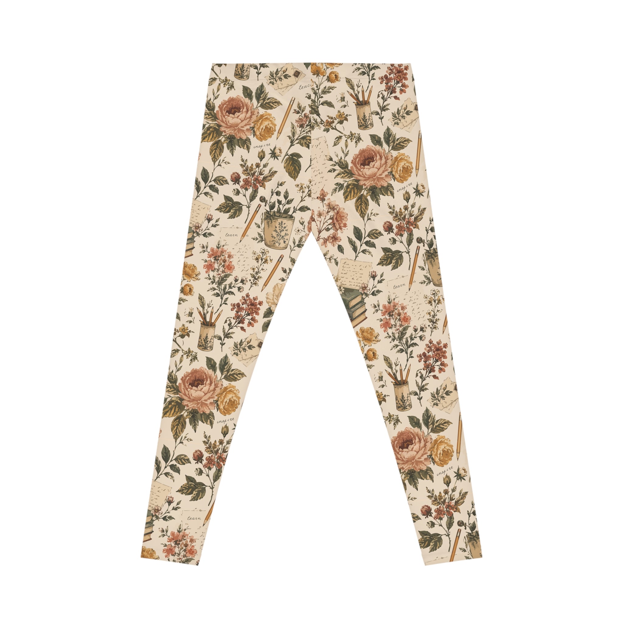 English Teacher Leggings — Vintage Book & Botanical Print | Zebra Creation