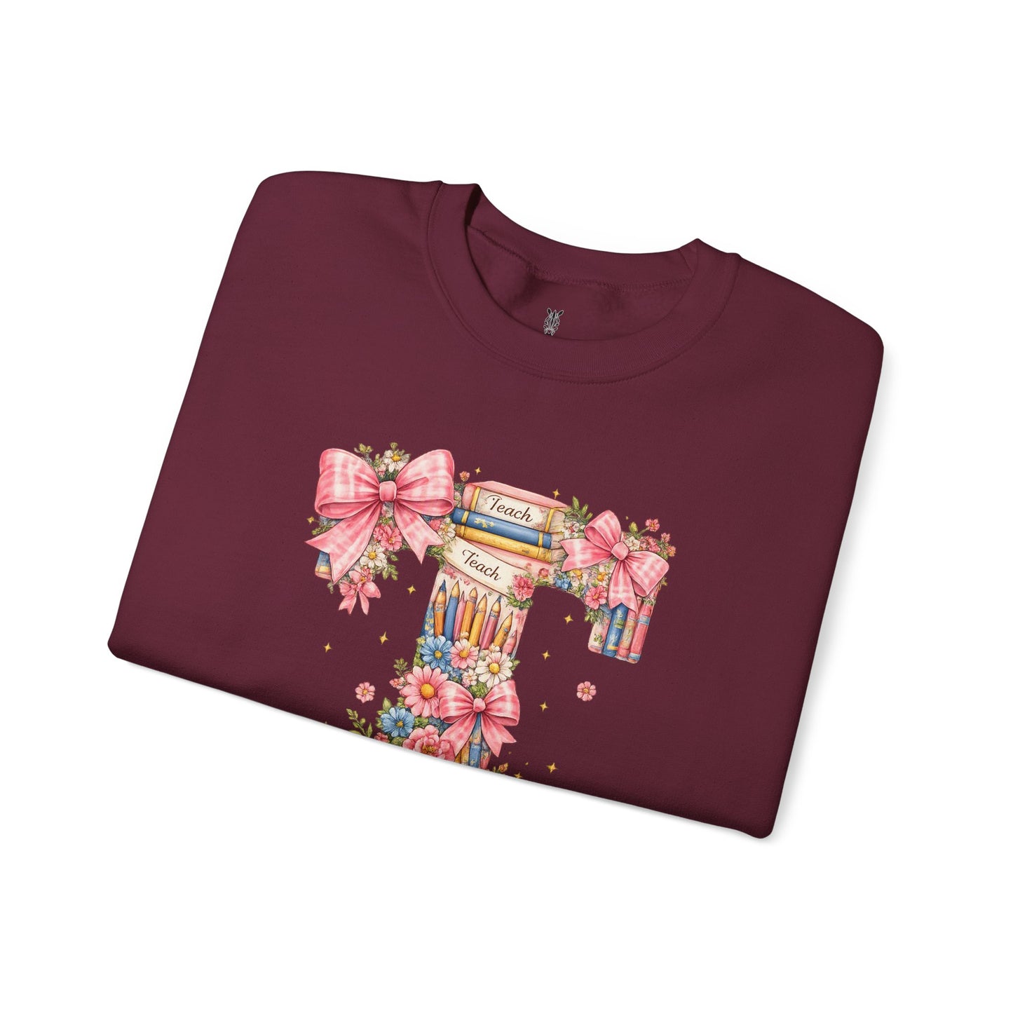 Letter T Floral Bookstack Sweatshirt — Feminine Alphabet Tee for Book Lovers