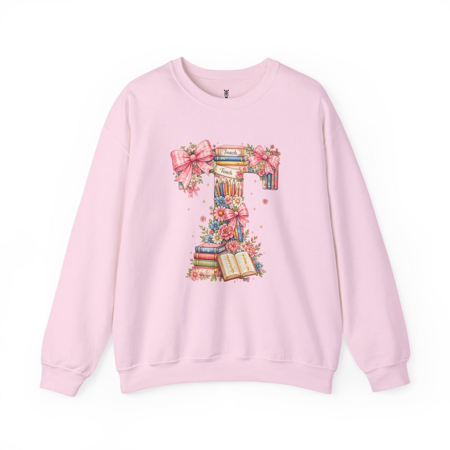 Letter T Floral Bookstack Sweatshirt — Feminine Alphabet Tee for Book Lovers