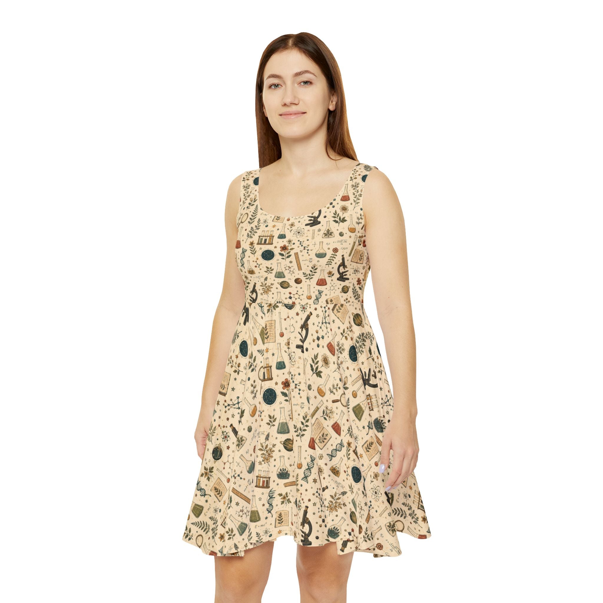 Botanical Science Teacher Skater Dress — Vintage Nature & Lab Print | Teacher Gift
