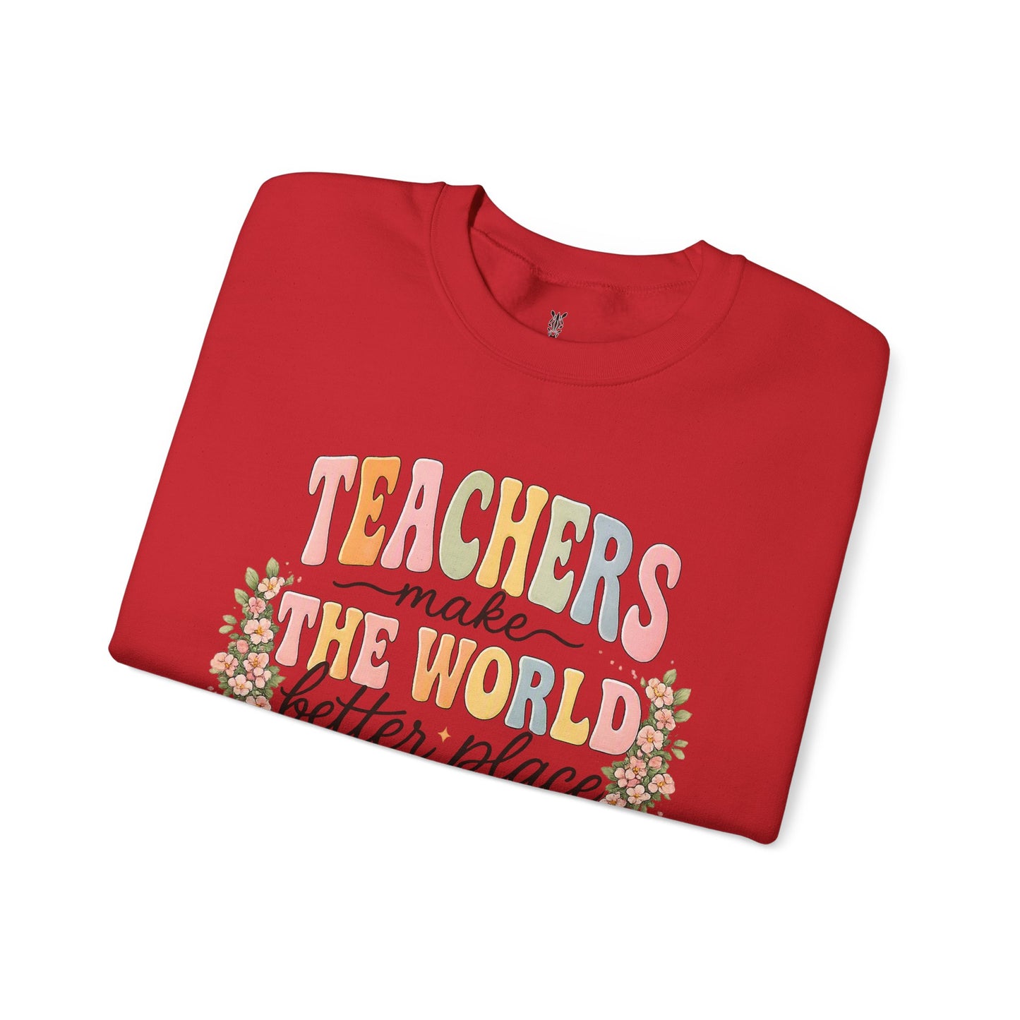 Cotton Teacher Sweatshirt – "Teachers Make the World Better" Daisy Crewneck