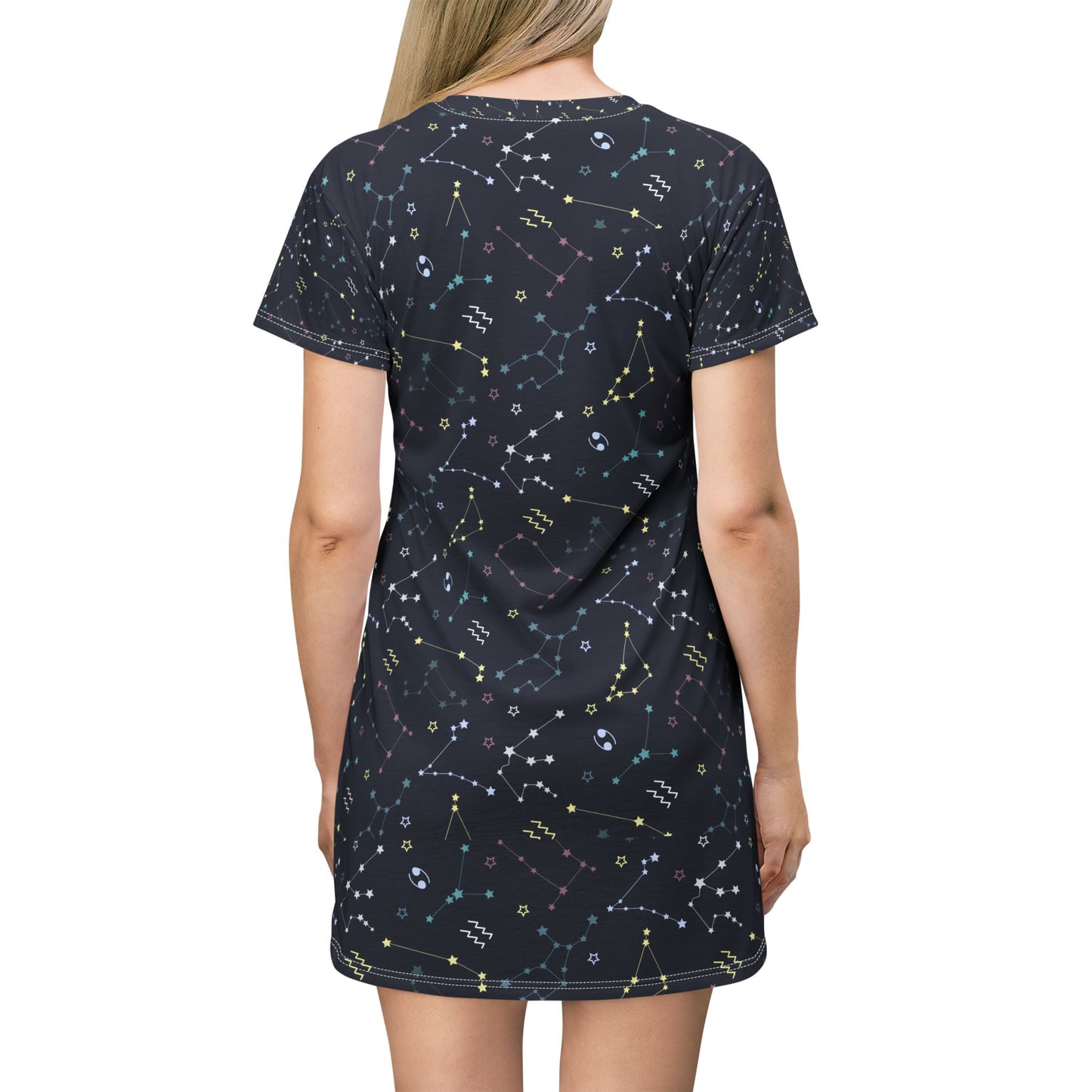 Celestial star Teacher t‑Shirt Dress — All-Over Print Astro Pattern