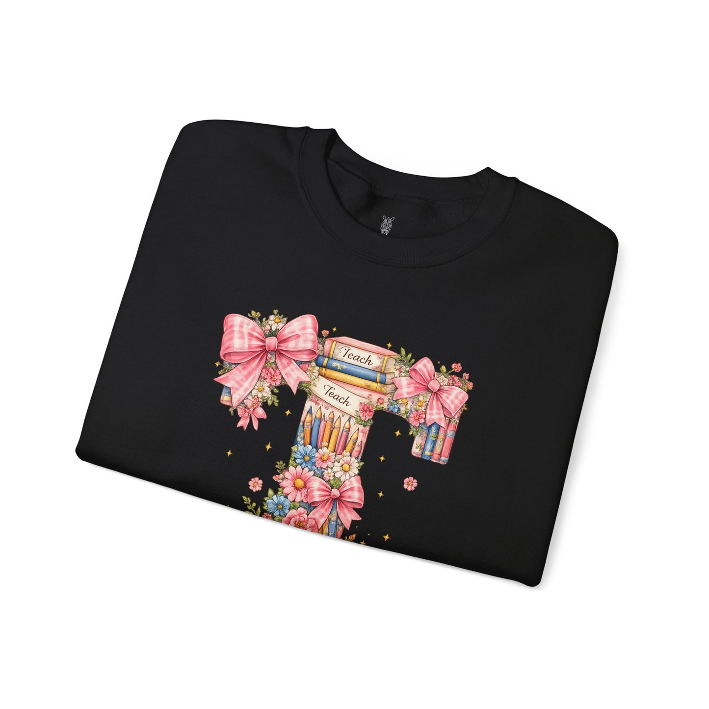 Letter T Floral Bookstack Sweatshirt — Feminine Alphabet Tee for Book Lovers