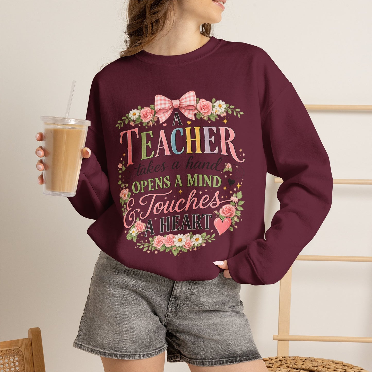 Teacher Appreciation Week Gift – "A Teacher Takes a Hand" Floral Crewneck