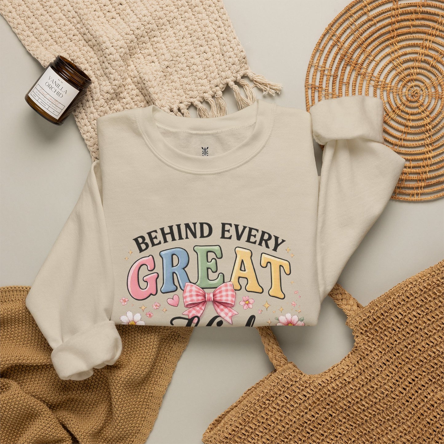 Crewneck Sweatshirt — “Behind Every Great Kid Is An Amazing Role Model” Floral Design
