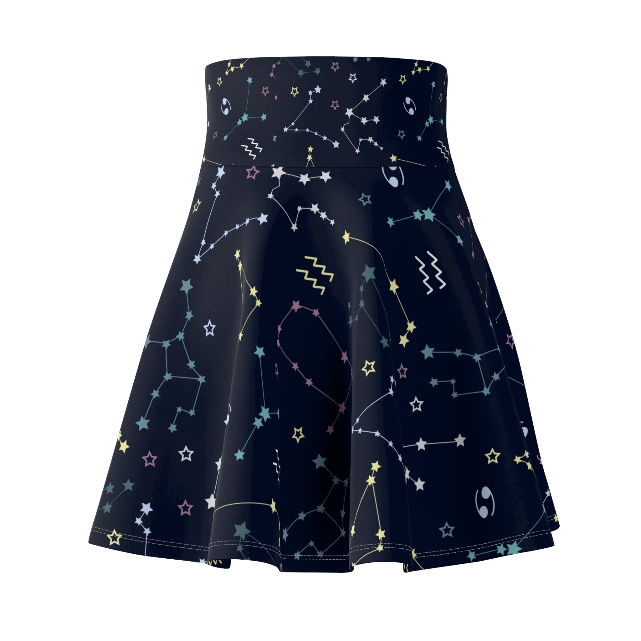 Astronomy teacher skirt with pockets, side view showing pleated A-line cut