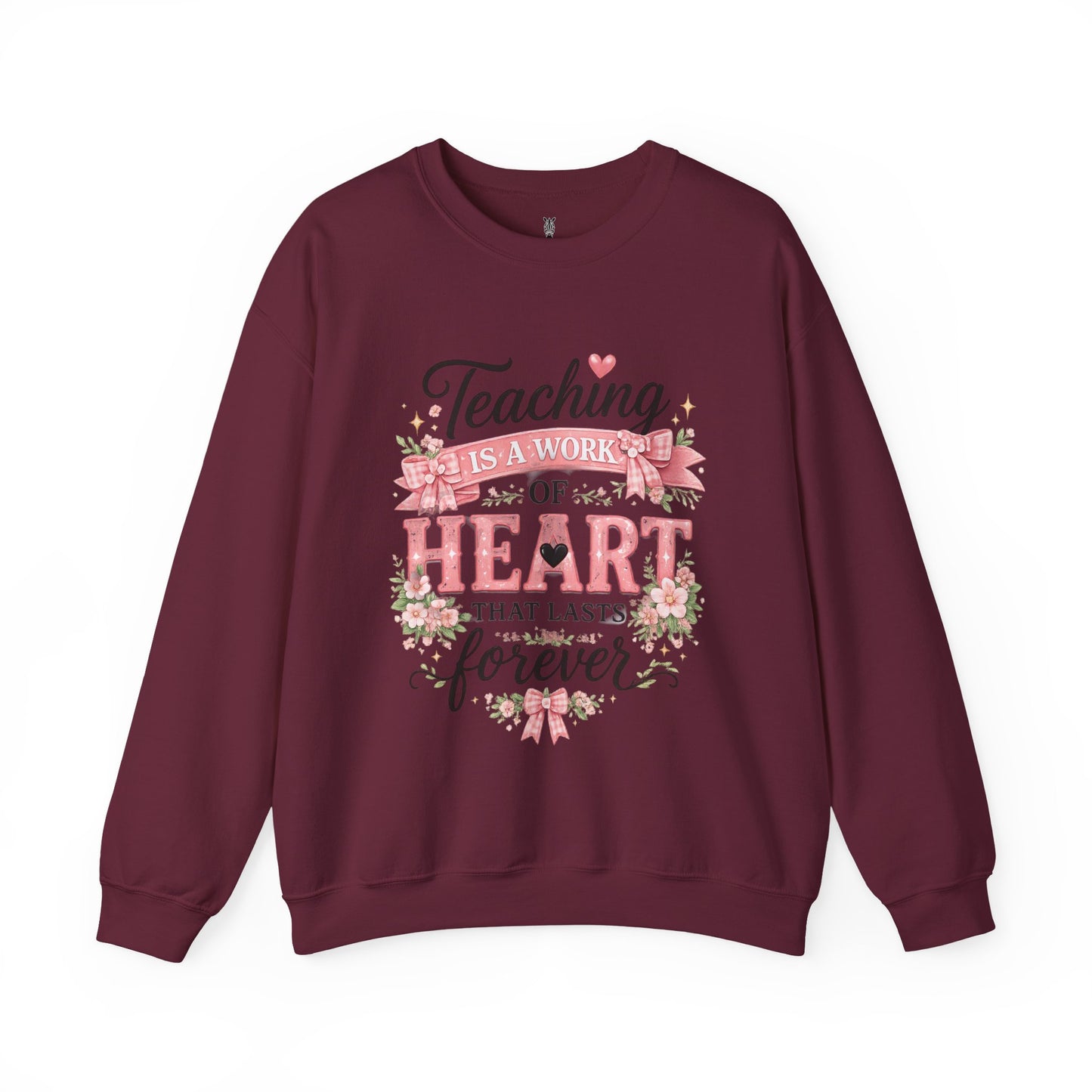 Elementary Teacher Crewneck Sweatshirt – "Teaching Is a Work of Heart" Floral