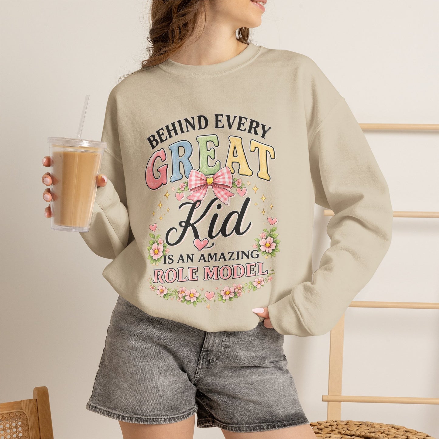 New Teacher Gift Crewneck Sweatshirt – "Behind Every Great Kid" Floral