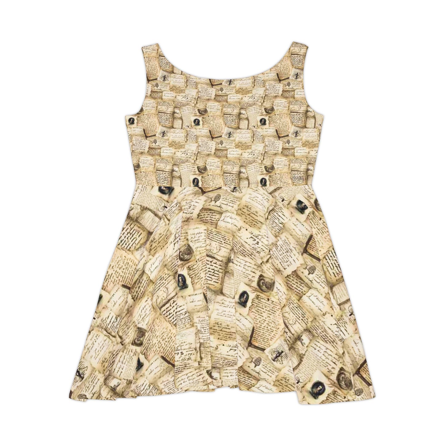 Vintage Letter Collage Women's Skater Dress | Antique Script Pattern
