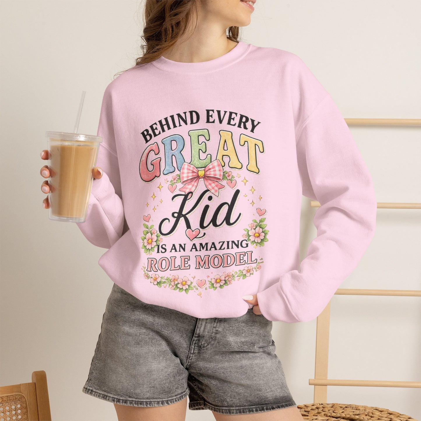 New Teacher Gift Crewneck Sweatshirt – "Behind Every Great Kid" Floral