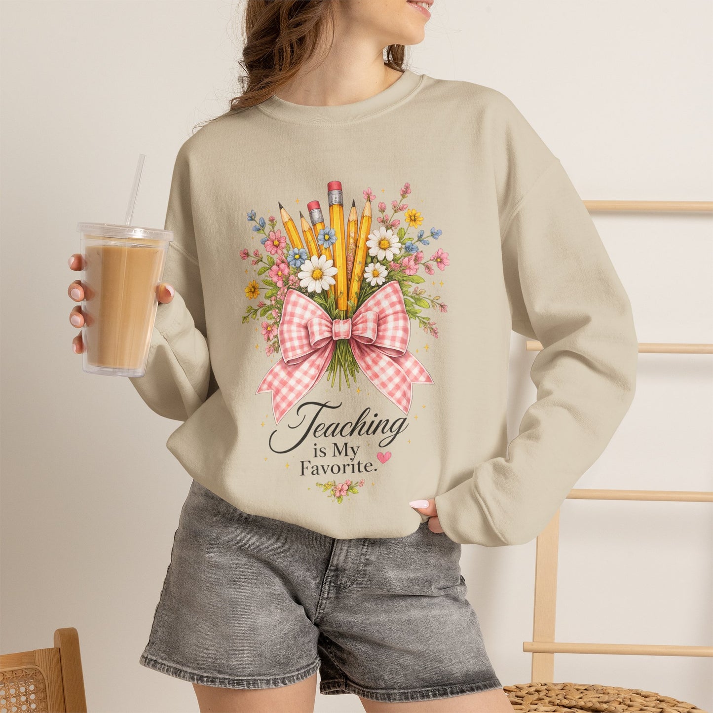 Customized Gift for Teachers – "Teaching Is My Favorite" Crewneck Sweatshirt