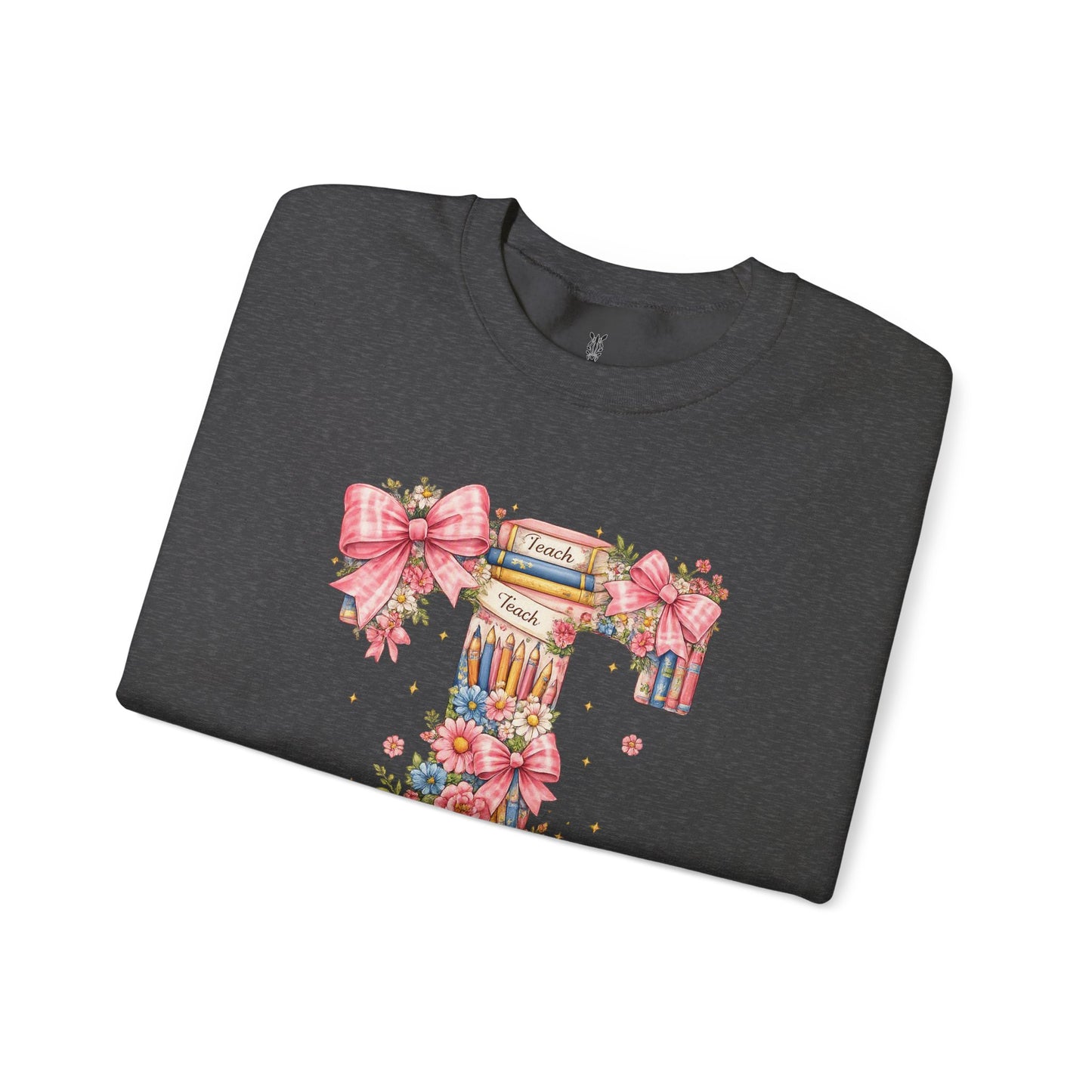 Letter T Floral Bookstack Sweatshirt — Feminine Alphabet Tee for Book Lovers