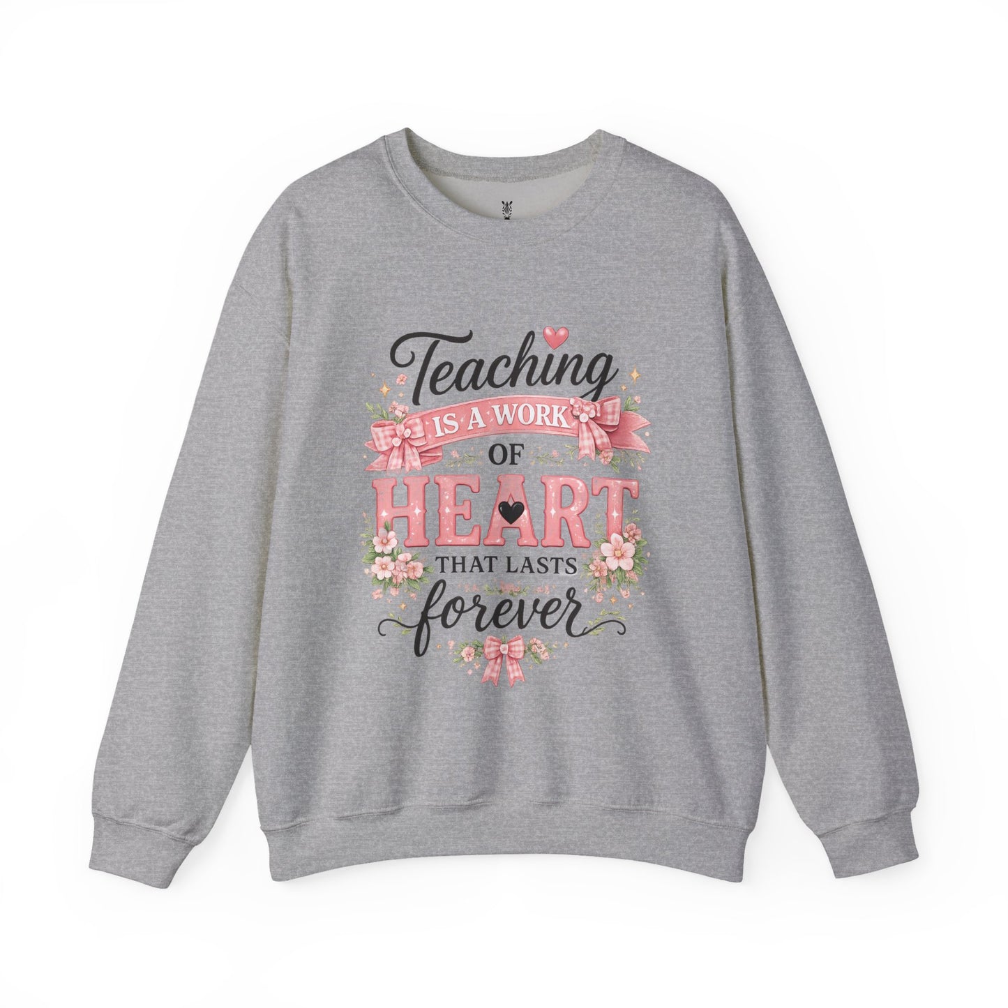 Elementary Teacher Crewneck Sweatshirt – "Teaching Is a Work of Heart" Floral