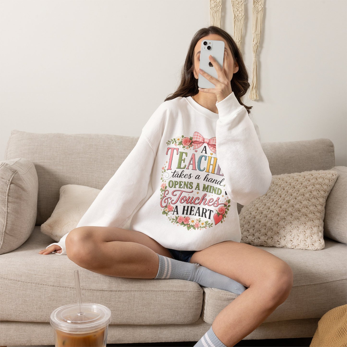 Teacher Appreciation Week Gift – "A Teacher Takes a Hand" Floral Crewneck