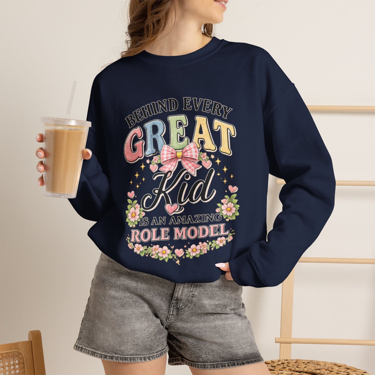 New Teacher Gift Crewneck Sweatshirt – "Behind Every Great Kid" Floral