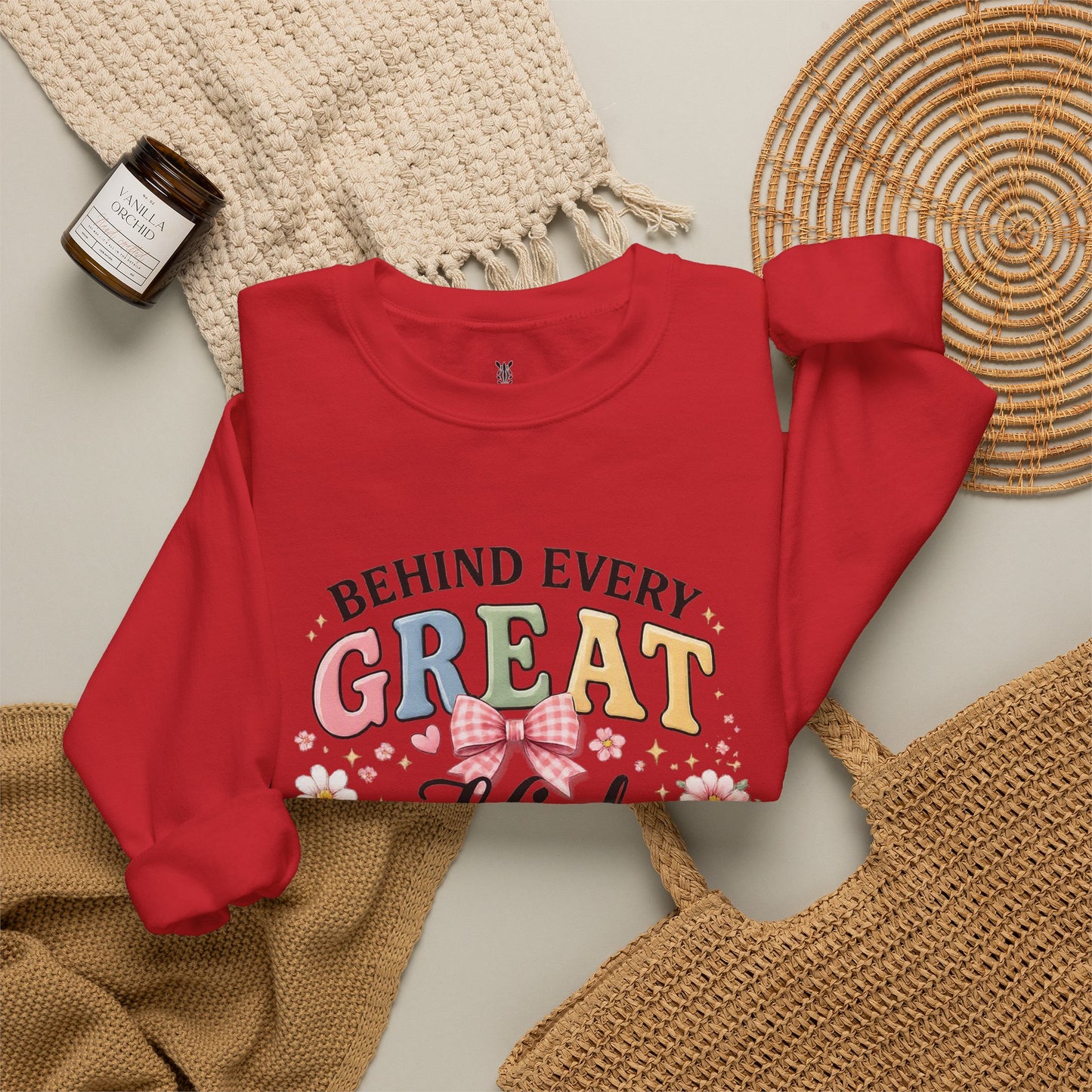 Crewneck Sweatshirt — “Behind Every Great Kid Is An Amazing Role Model” Floral Design