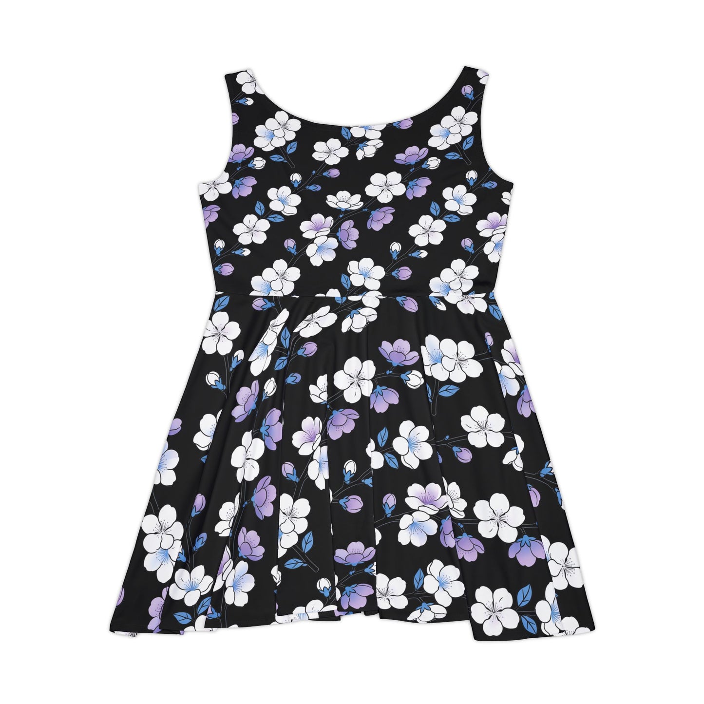 Purple White Floral Skater Dress | Black All-Over Print