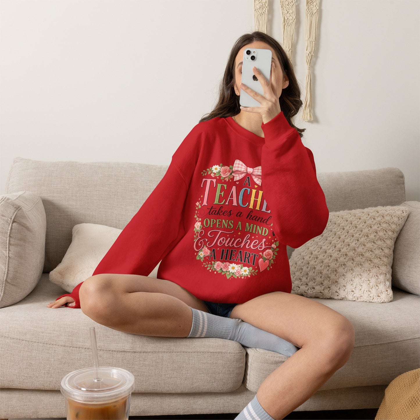 Teacher Appreciation Week Gift – "A Teacher Takes a Hand" Floral Crewneck