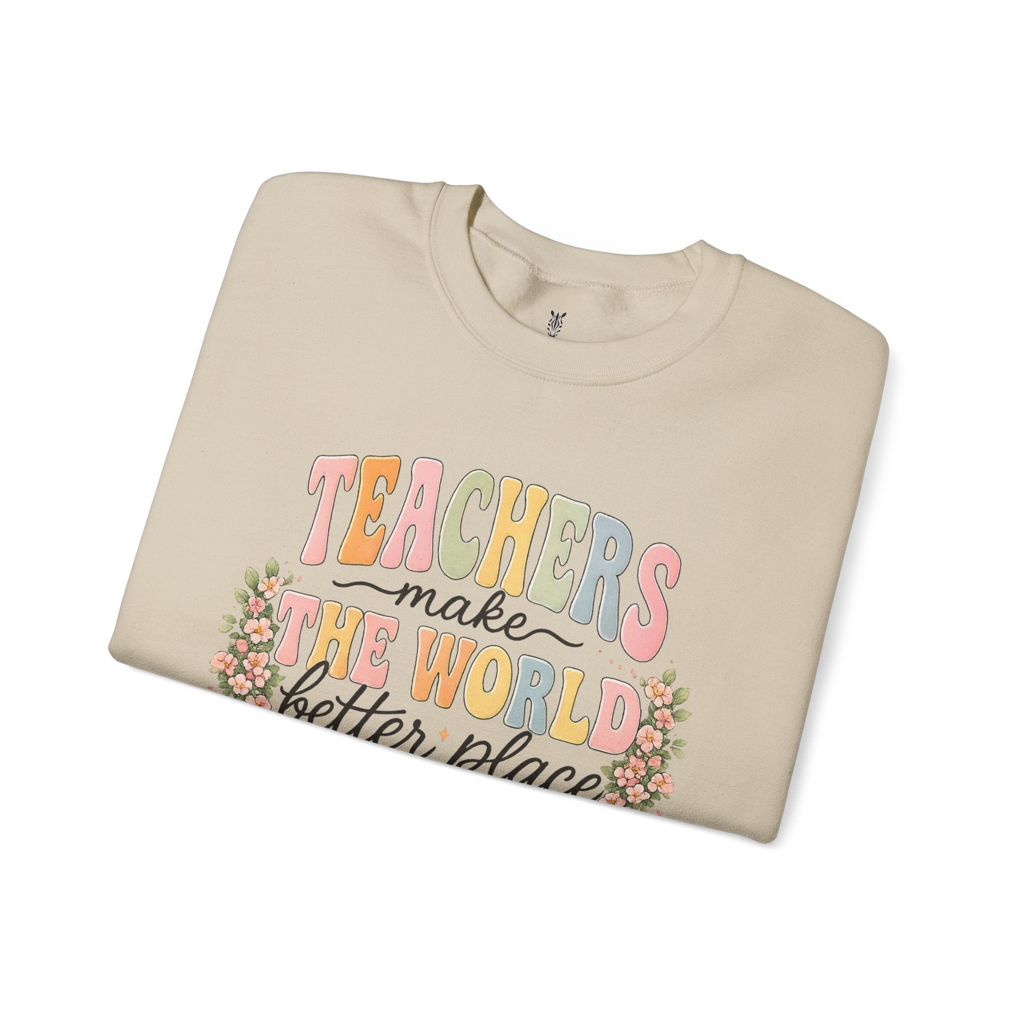 Cotton Teacher Sweatshirt – "Teachers Make the World Better" Daisy Crewneck