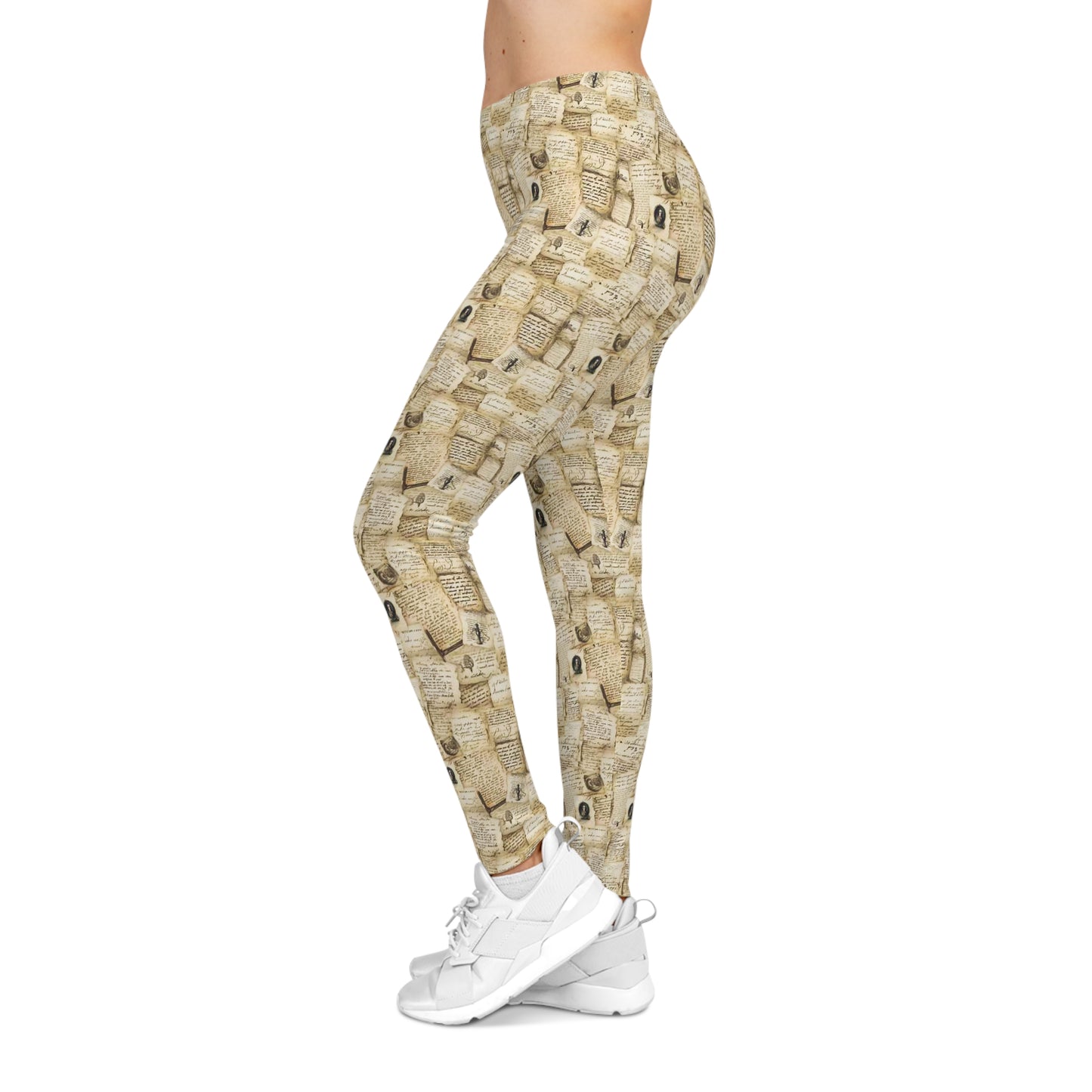 Vintage Book Pages Pattern Leggings | Literary Print Leggings