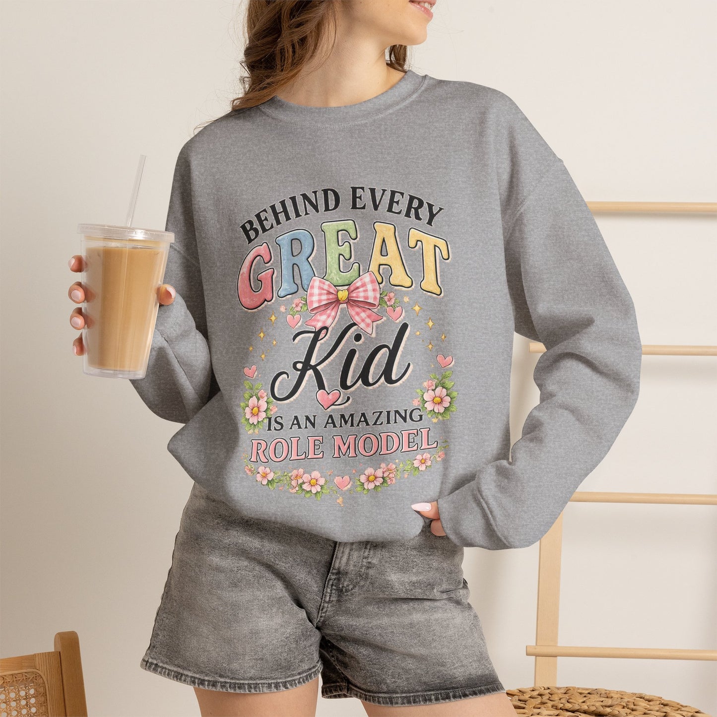 New Teacher Gift Crewneck Sweatshirt – "Behind Every Great Kid" Floral