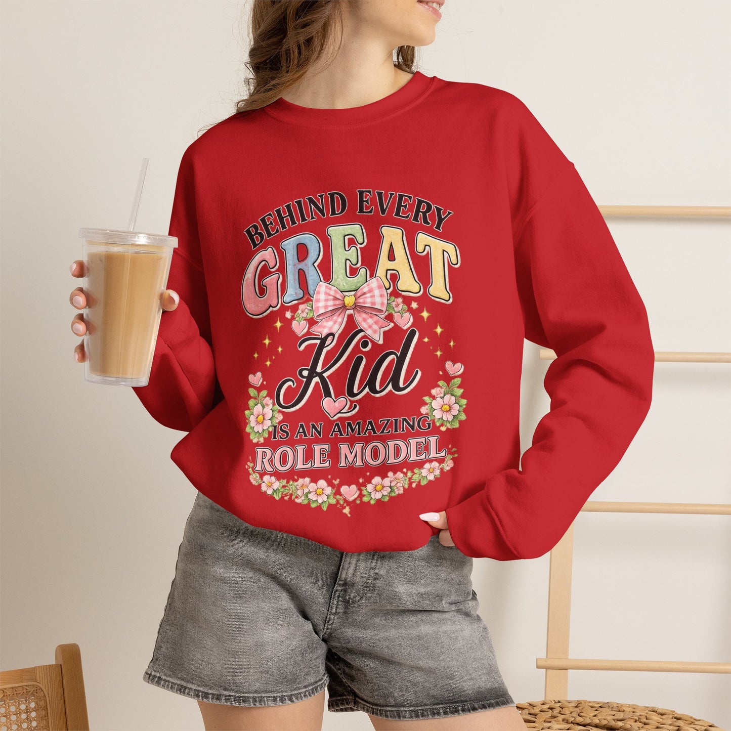 New Teacher Gift Crewneck Sweatshirt – "Behind Every Great Kid" Floral