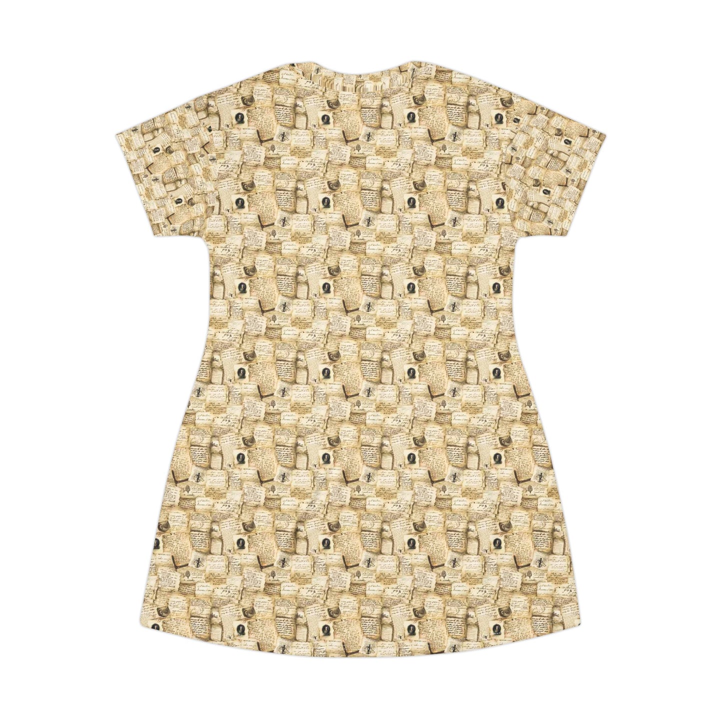 Library Teacher T-Shirt Dress — Cute Beige Dog Pattern All-Over Print