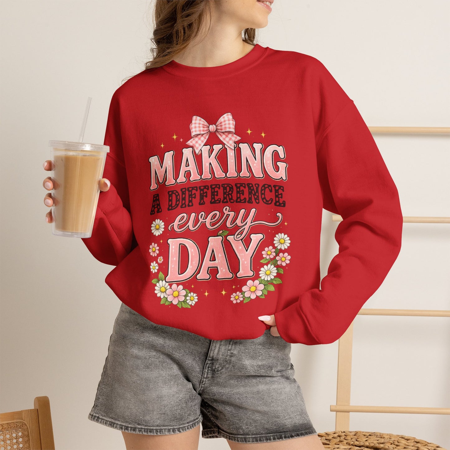 Teacher Birthday Gift Sweatshirt – "Making a Difference Every Day" Floral Crewneck