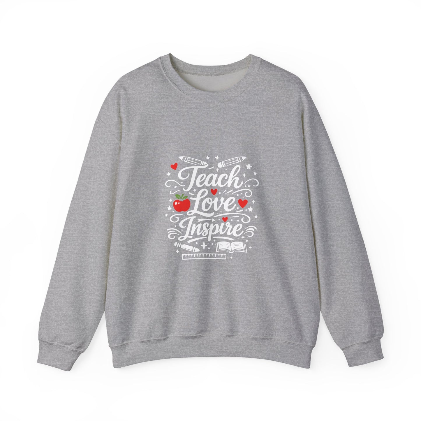 Teacher Appreciation Gift Sweatshirt – "Teach Love Inspire" Apple & Book Crewneck