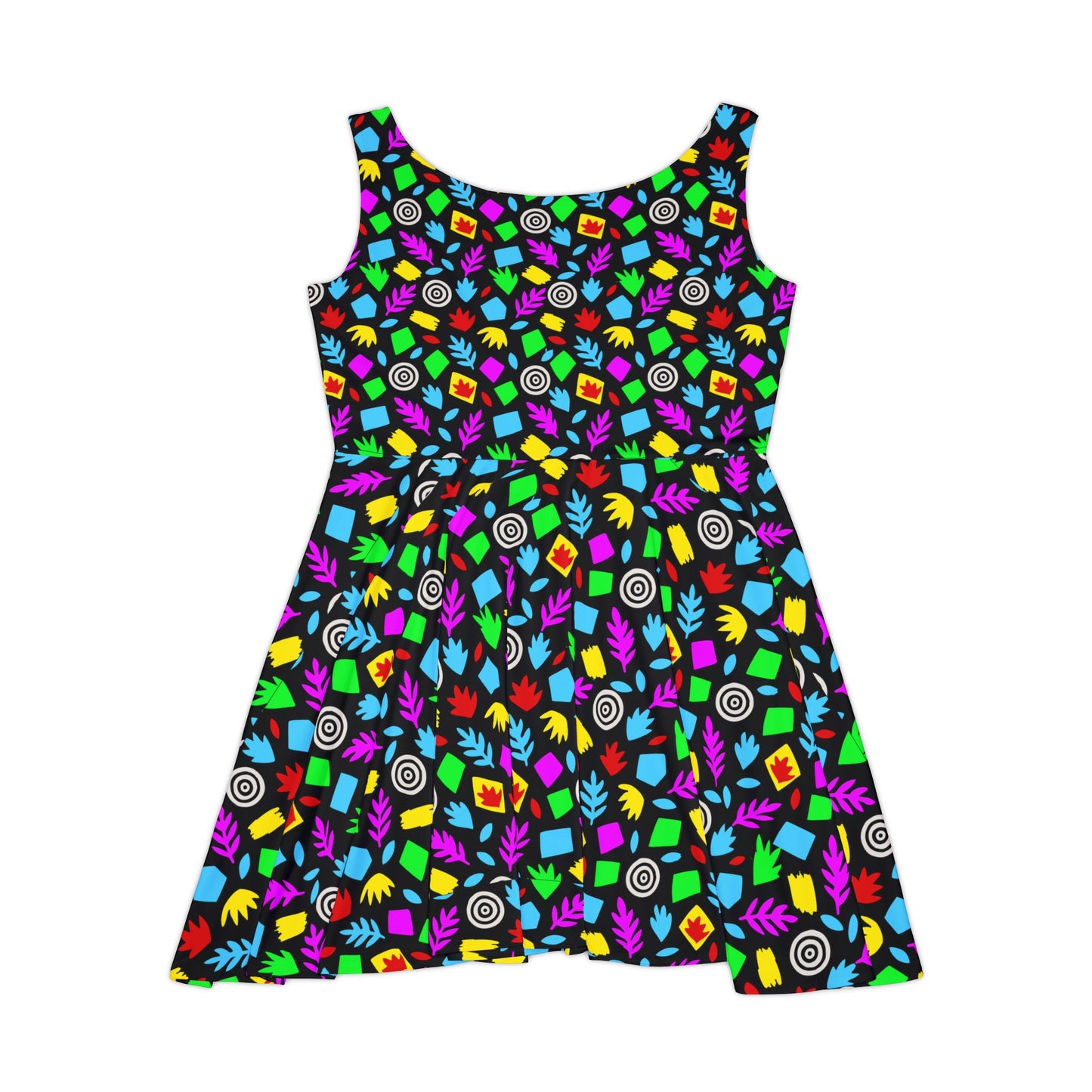 Neon Geometric Candy Pattern Skater Dress | Bright All-Over Print