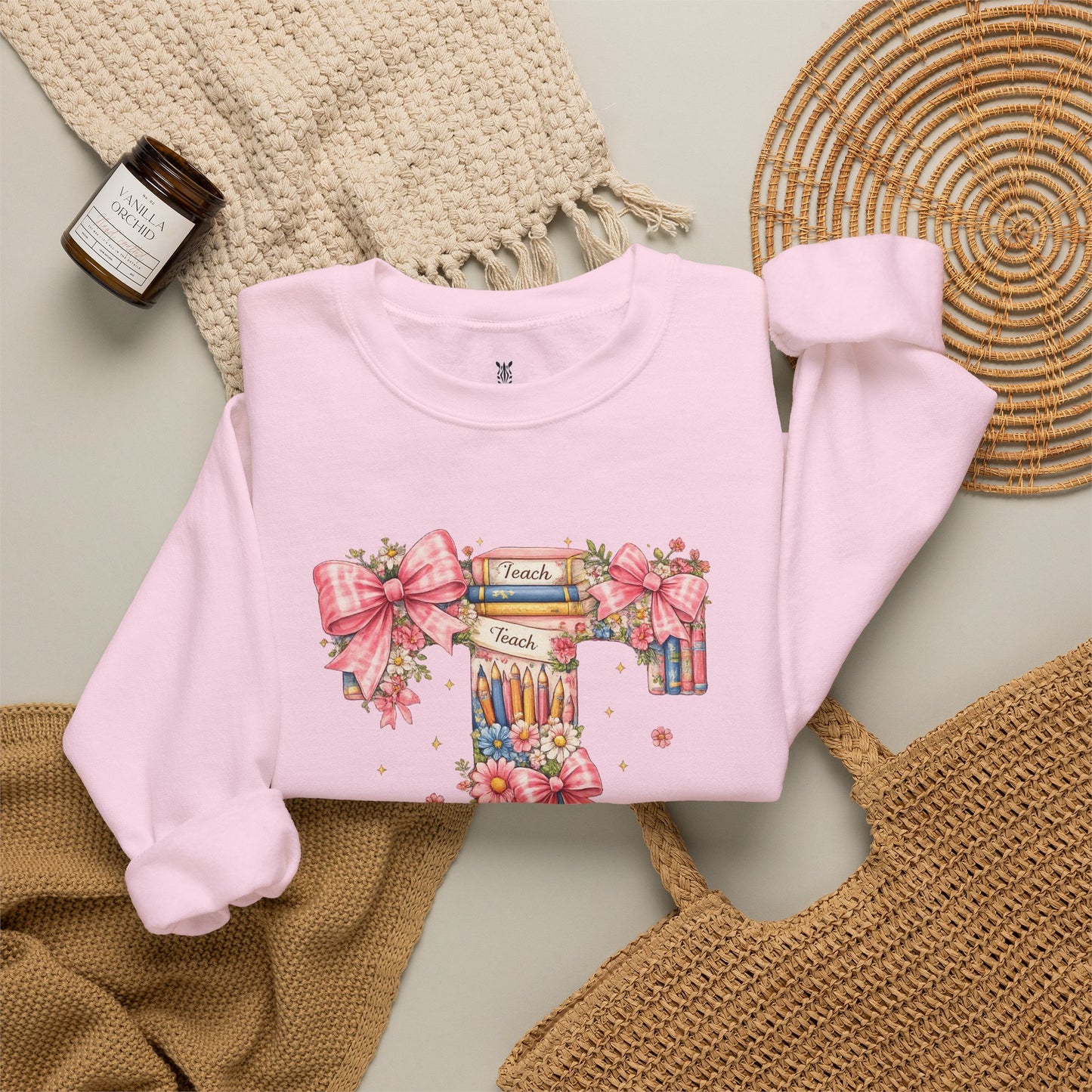 Letter T Floral Bookstack Sweatshirt — Feminine Alphabet Tee for Book Lovers
