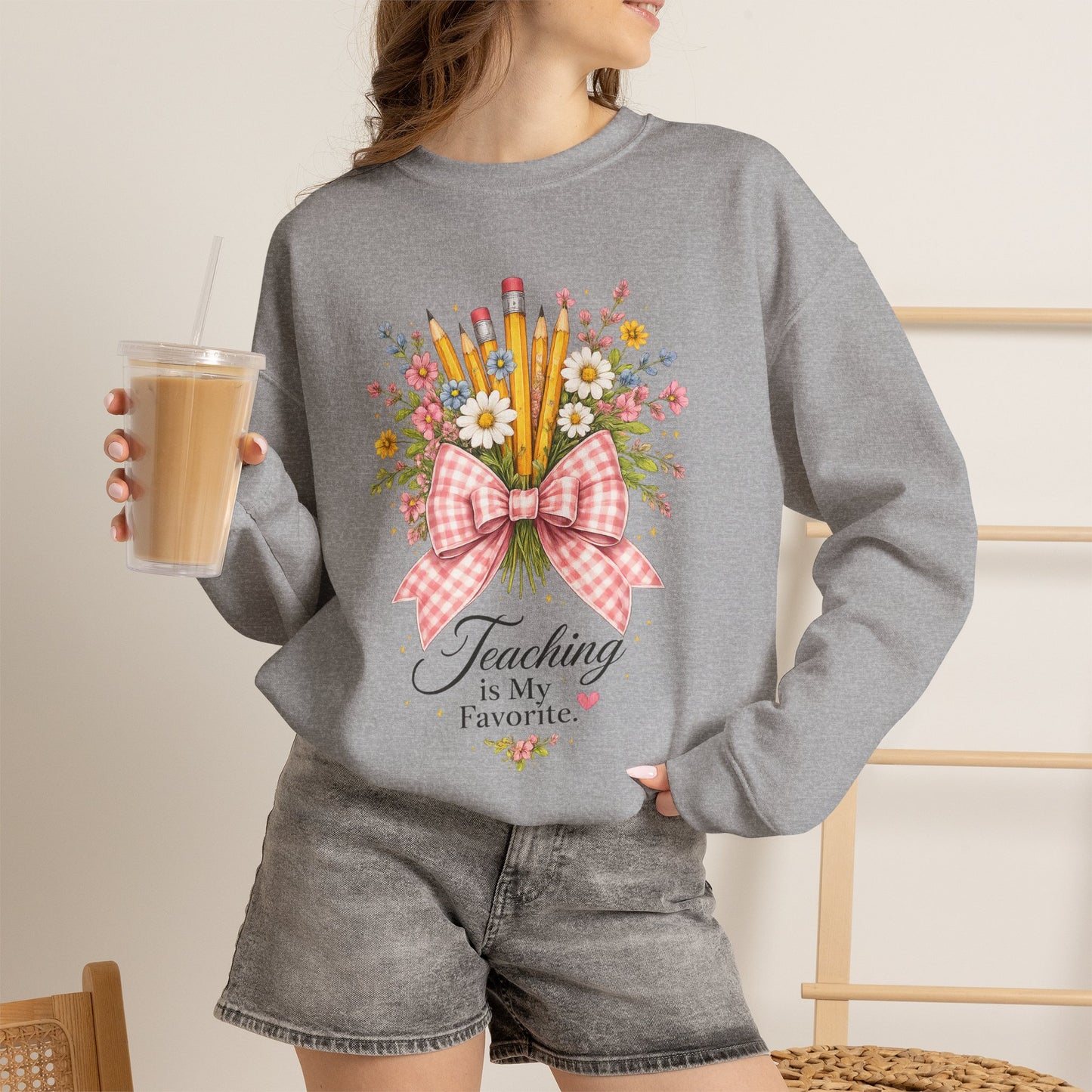 Customized Gift for Teachers – "Teaching Is My Favorite" Crewneck Sweatshirt