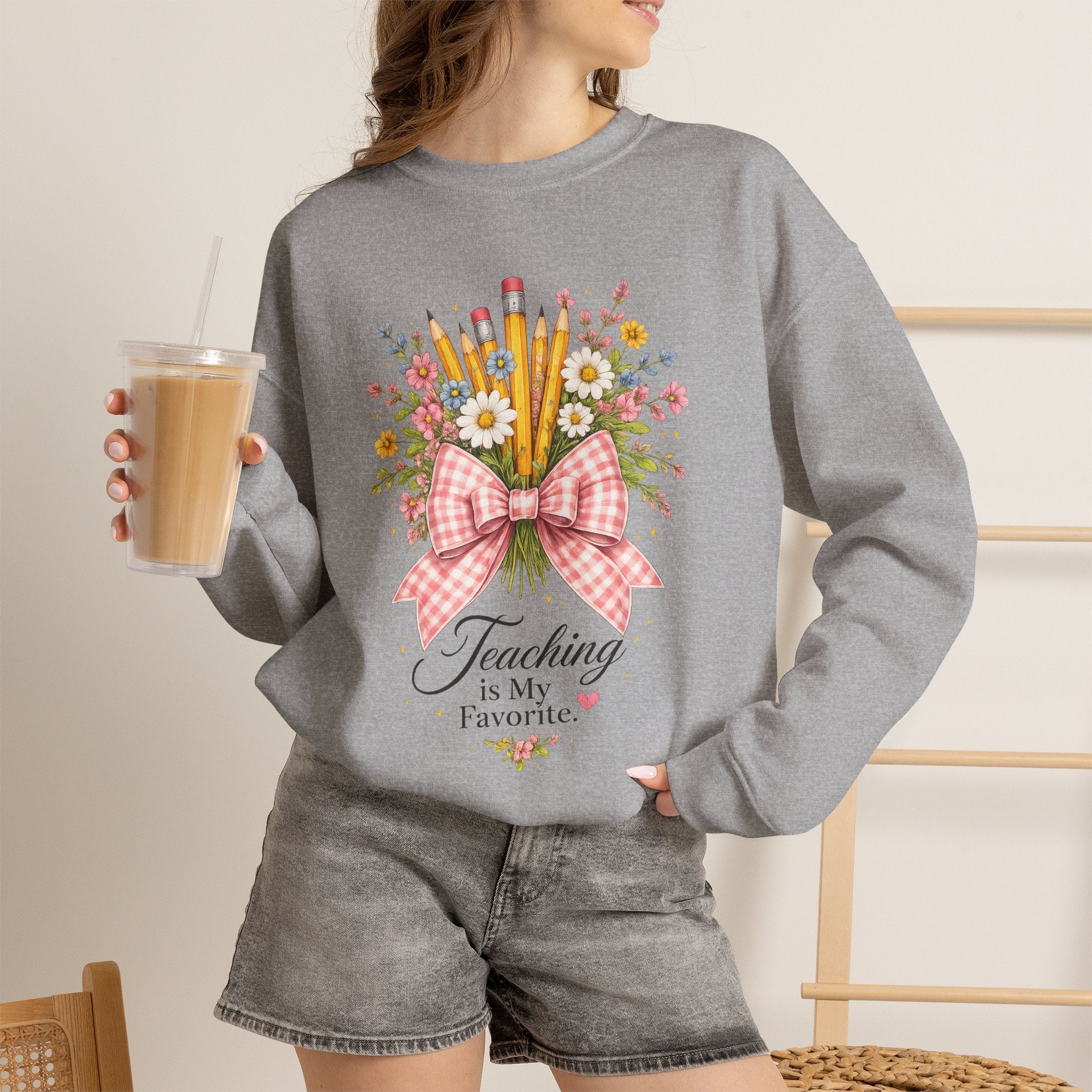Customized Gift for Teachers – "Teaching Is My Favorite" Crewneck Sweatshirt