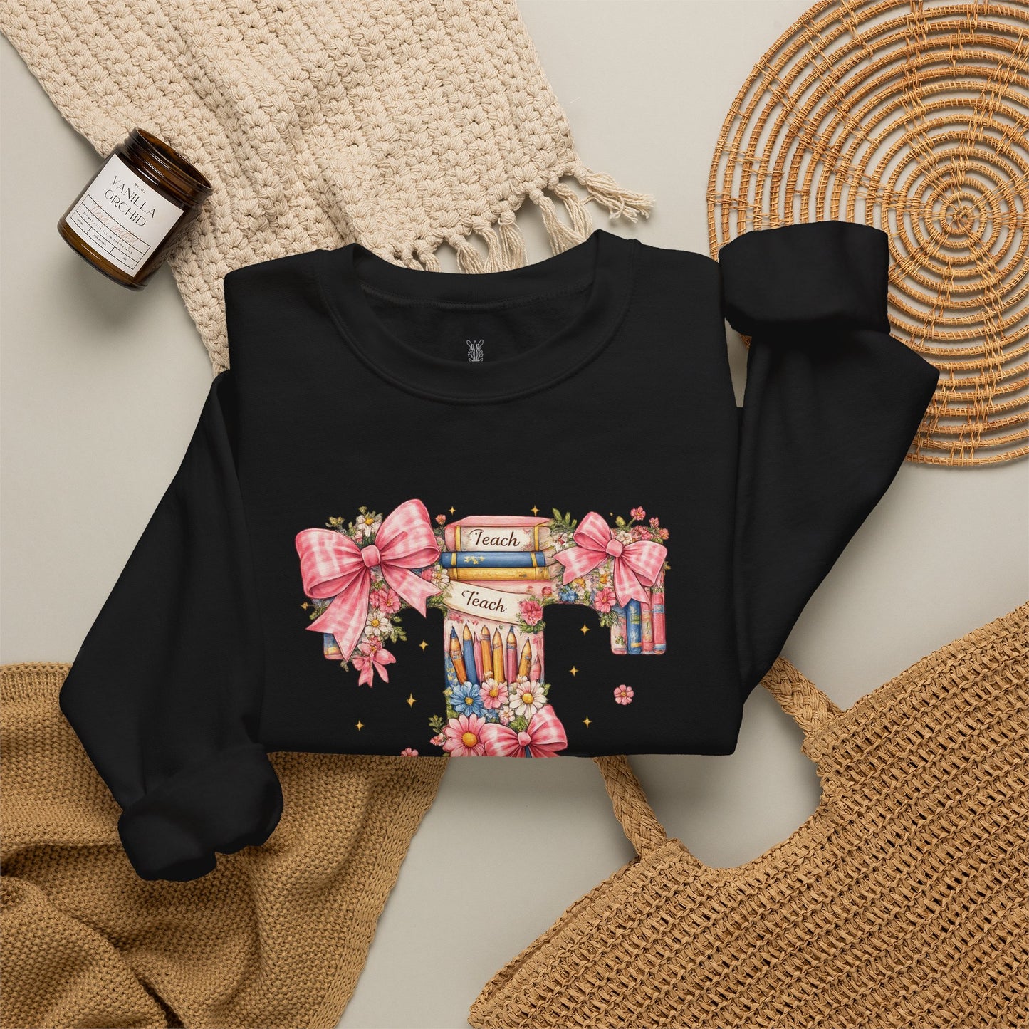 Letter T Floral Bookstack Sweatshirt — Feminine Alphabet Tee for Book Lovers