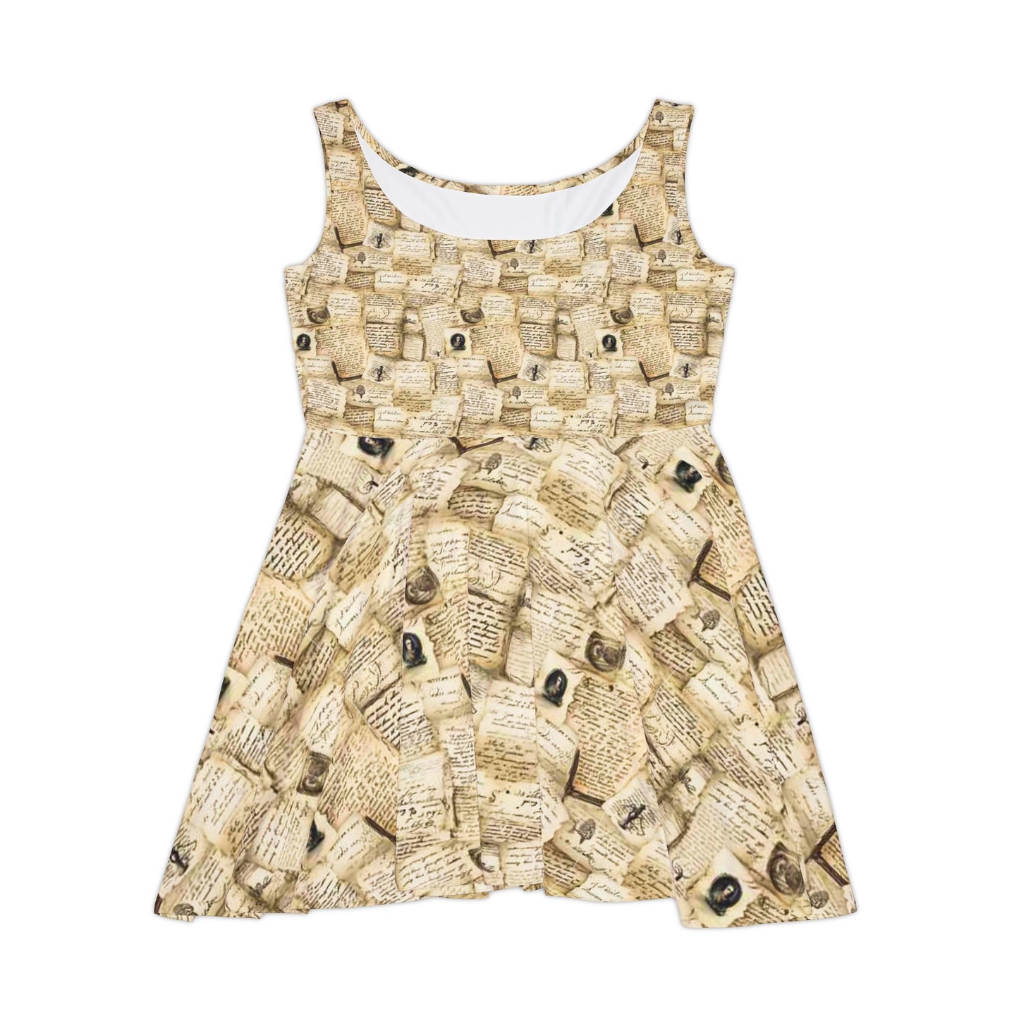 Vintage Letter Collage Women's Skater Dress | Antique Script Pattern